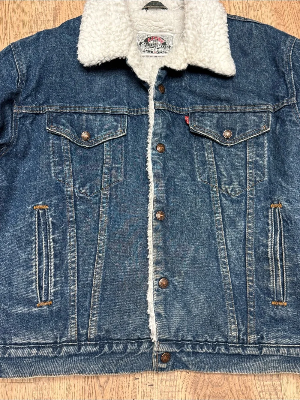 Vintage 80s Levi’s 70608 Denim Sherpa Trucker Jacket Made In USA Size Medium 40 - Picture 7 of 15